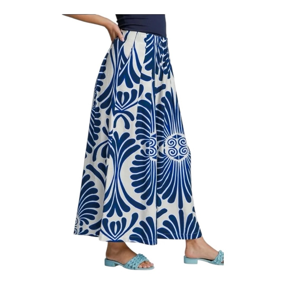CALYPSO PALAZZO WIDE LEG PRINTED PANTS ( BLUE & WHITE ) - Picture 3 of 8